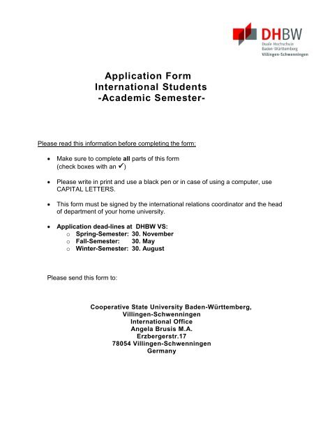 Application Form International Students -Academic Semester-