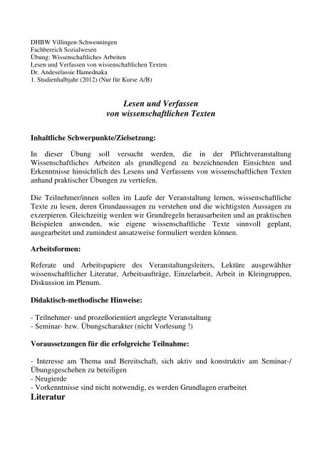 Lesen und Verfassen von wissenschaftlichen Texten - DHBW ...