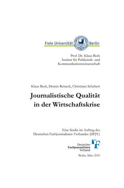 Journalistische Qualitat In Der Wirtschaftskrise Dfjv