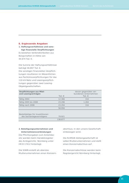 Geschäftsbericht 2003 - N-ERGIE Aktiengesellschaft