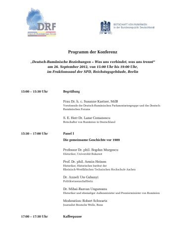 Programm der Konferenz - Deutsch Rumänisches Forum