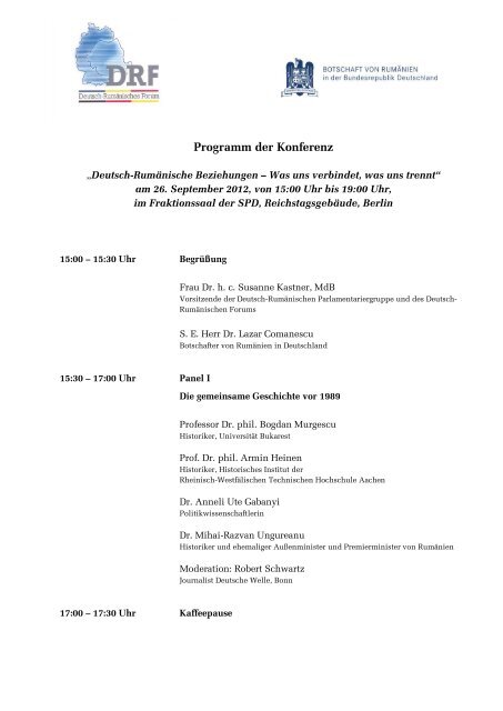 Programm der Konferenz - Deutsch Rumänisches Forum