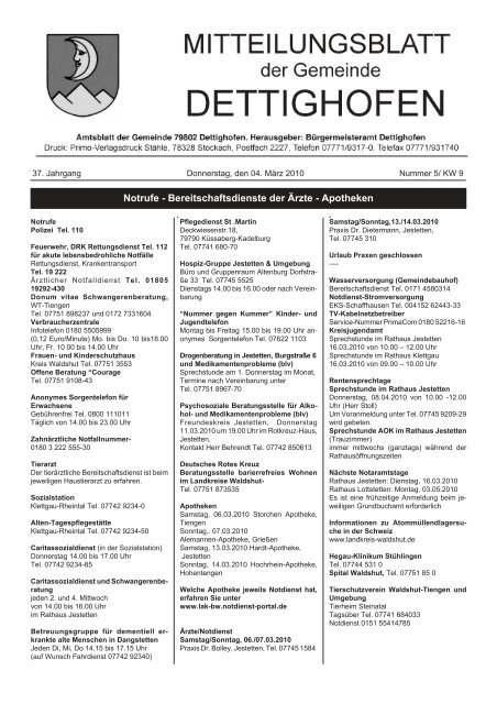 sonstige bekanntmachungen - Gemeinde Dettighofen