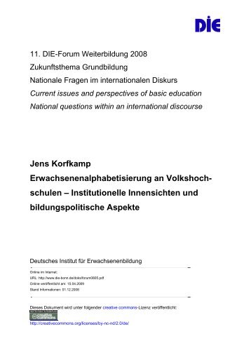 Erwachsenenalphabetisierung an Volkshochschulen - Institutionelle ...
