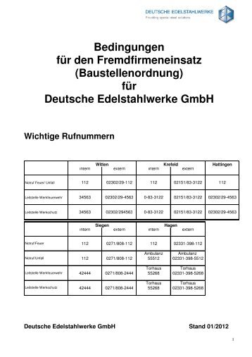 Neue Baustellenordnung Stand Januar 2012 - DEW-STAHL.COM
