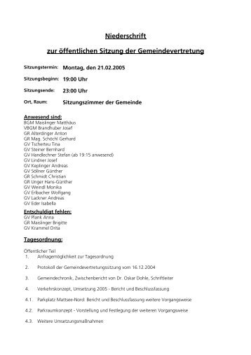 Niederschrift zur öffentlichen Sitzung der ... - Mattsee