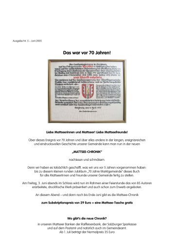 Das war vor 70 Jahren! - Mattsee