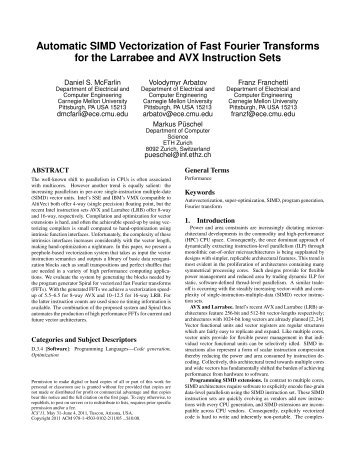 Automatic SIMD Vectorization of Fast Fourier Transforms for the ...