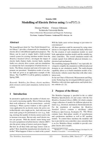 Modelica'2008 Modelling of Electric Drives using freeFOClib