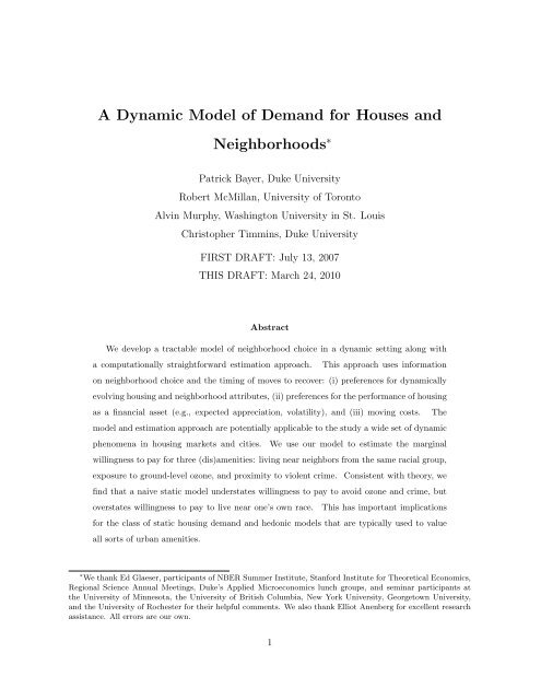 A Dynamic Model of Demand for Houses and Neighborhoods
