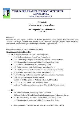 Protokoll Jahreshauptversammlung - Krainer Steinschaf