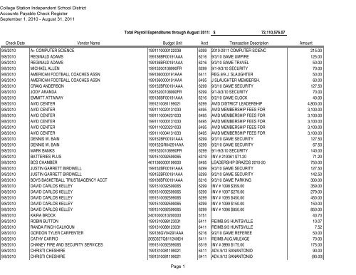 2010-2011 Check Register.pdf - College Station Independent ...