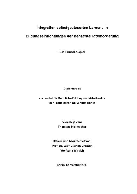 Integration selbstgesteuerten Lernens in Bildungseinrichtungen der ...