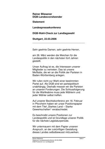 Statement von Rainer Bliesener - DGB Baden-Württemberg