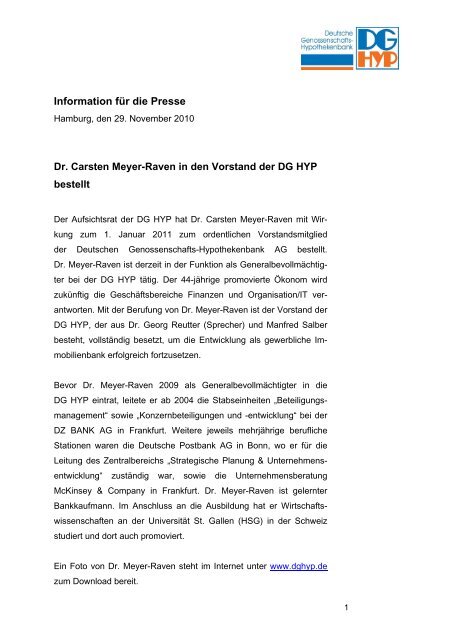 Information für die Presse Dr. Carsten Meyer-Raven in den ... - DG Hyp