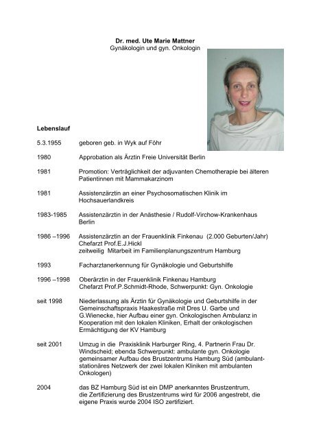 Dr. med. Ute Marie Mattner Gynäkologin und gyn. Onkologin ...