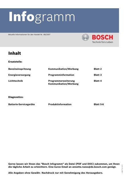 Bosch Infoprogramm 08/07 als PDF Download - Autoteile Pirna
