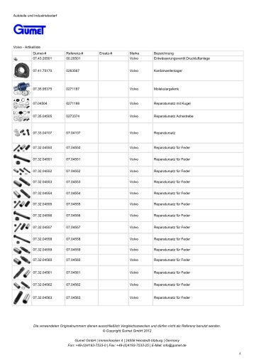 Autoteile und Industriebedarf Volvo - Artikelliste ... - Gumet GmbH