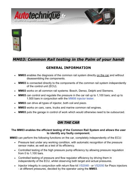 Mmiii Rv Test MM03: Common Rail testing in the Palm of your ... - Autotechnique Ltd