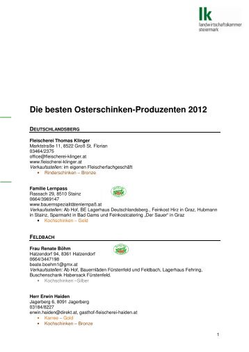 Die besten Osterschinken-Produzenten 2012