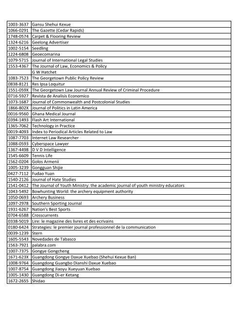 ISSN Title - ASU Libraries