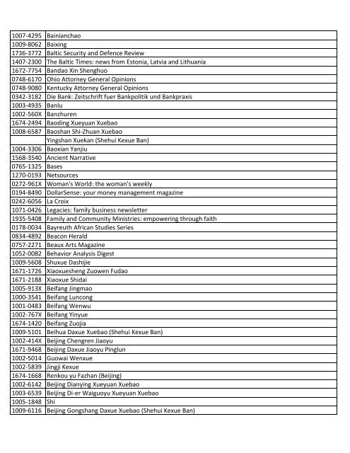 ISSN Title - ASU Libraries