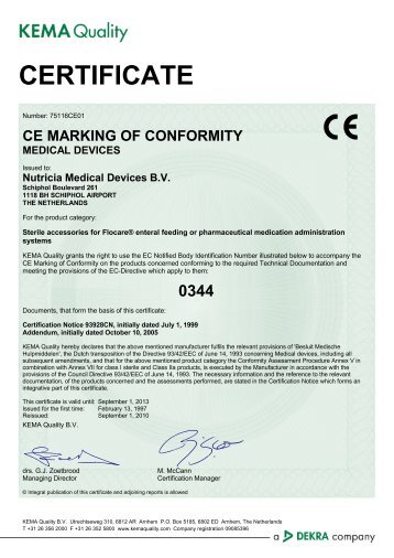 CE MARKING OF CONFORMITY MEDICAL DEVICES - Nutricia
