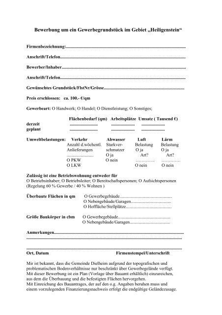 Bewerbung Um Ein Gewerbegrundstuck Gemeinde Dielheim