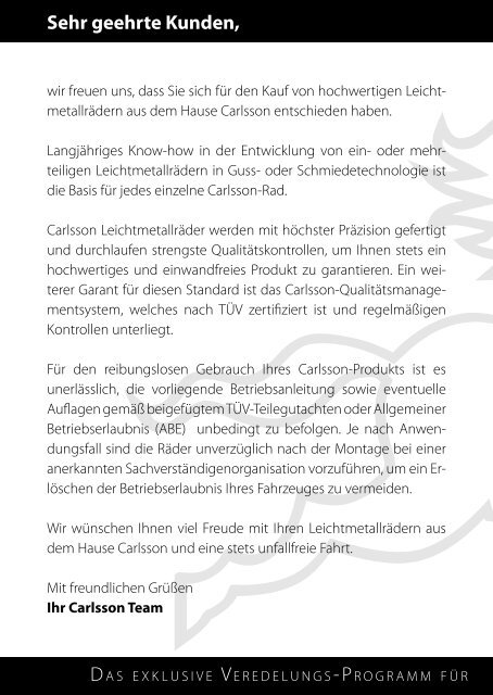 Carlsson Autotechnik GmbH · Gut Wiesenhof · D-66663 Merzig Tel ...