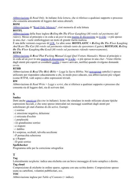 Glossario informatico (as used in sms, chats, etc)