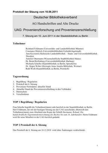 Deutscher Bibliotheksverband AG Handschriften und Alte Drucke UAG