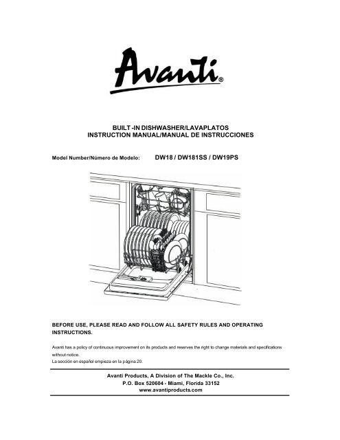 built -in dishwasher/lavaplatos instruction manual ... - Avanti Products