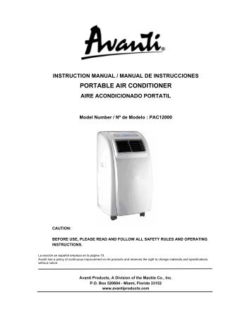 PORTABLE AIR CONDITIONER - Avanti Products