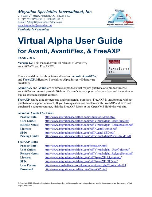Virtual Alpha User Guide - Migration Specialties