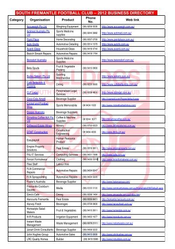 2012 business directory - South Fremantle Football Club