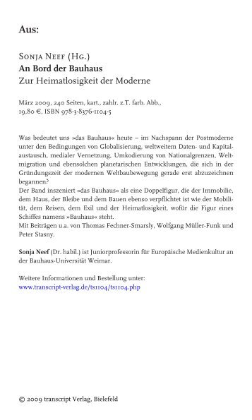 Sonja Neef (Hg.) An Bord der Bauhaus Zur ... - transcript Verlag