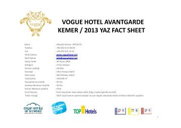 vogue hotel avantgarde kemer / 2013 yaz fact sheet