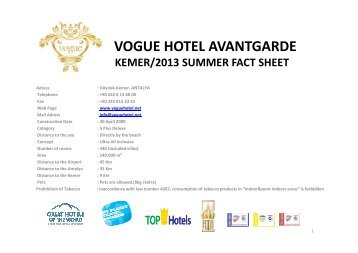 vogue hotel avantgarde kemer/2013 summer fact sheet