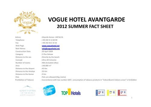 vogue hotel avantgarde 2012 summer fact sheet