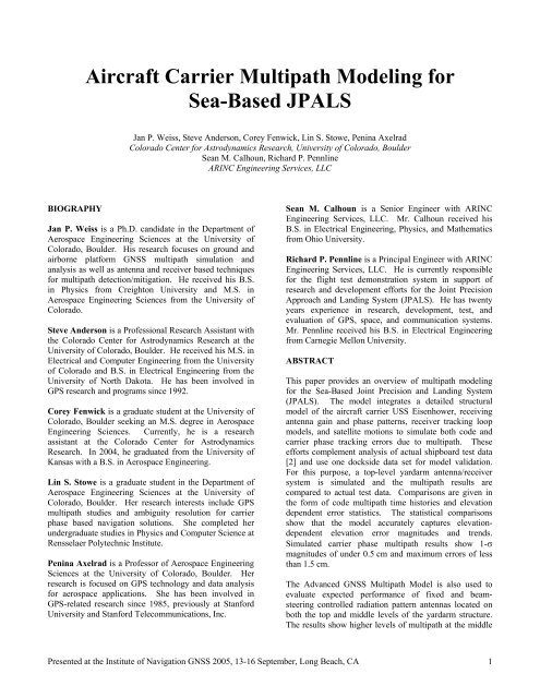 Aircraft Carrier Multipath Modeling for Sea-Based JPALS - AWE ...