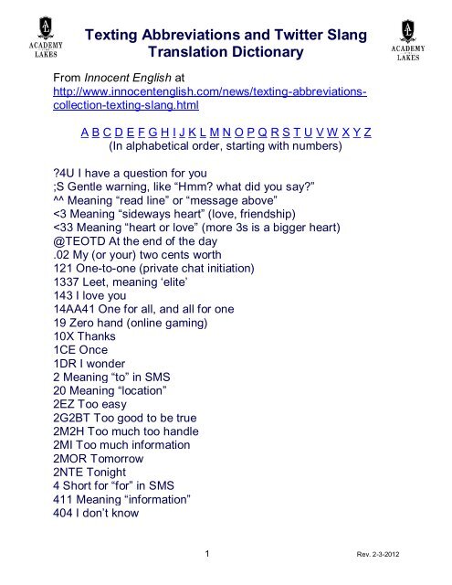 Meanings of BRB, ASL, LOL, FAQ, TOS etc. for Chatting and Texting