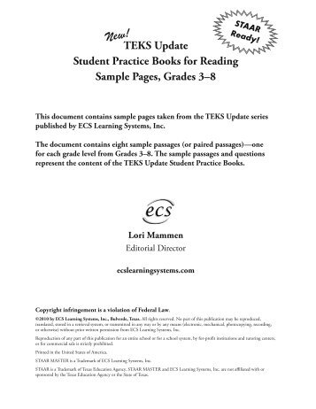 TEKS Update Student Practice Books for Reading Sample Pages ...