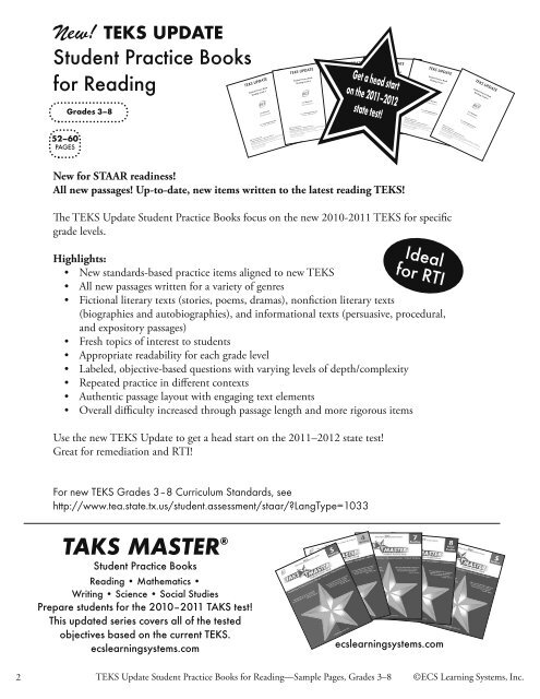 TEKS Update Student Practice Books for Reading Sample Pages ...