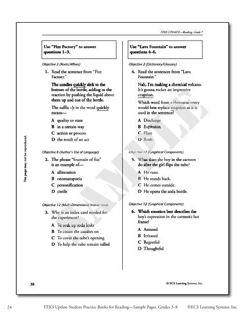 TEKS Update Student Practice Books for Reading Sample Pages ...