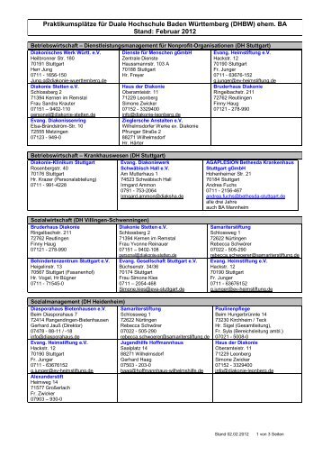 Praktikumsliste DH - Diakonie Württemberg