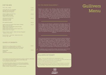 Menu Gullivers - Gullivers Restaurant