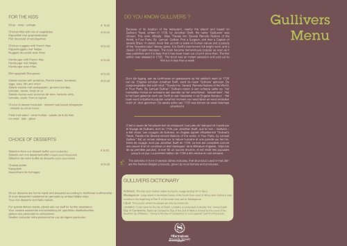 Menu Gullivers - Gullivers Restaurant