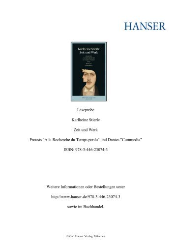 Leseprobe Karlheinz Stierle Zeit und Werk Prousts "A la Recherche ...