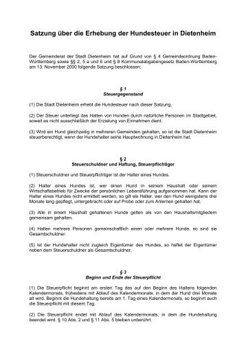 Satzung über die Erhebung der Hundesteuer in ... - in Dietenheim