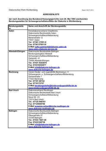 Staatlich anerkannte Beratungsstellen - Diakonie Württemberg